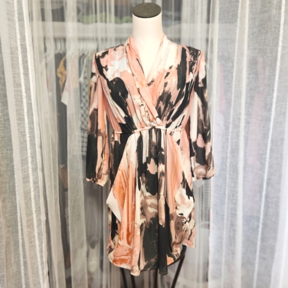 Bar III Watercolor Marble Print Balloon Sleeves Dress w/ Pockets Size XS